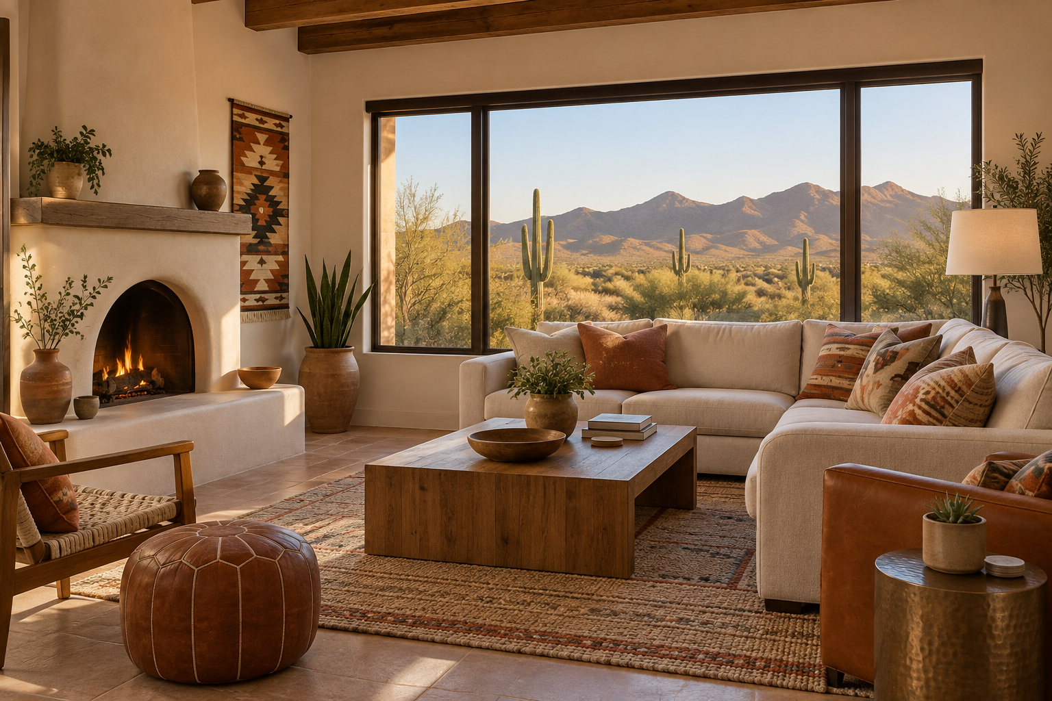A cozy Tucson, AZ living room, illustrative